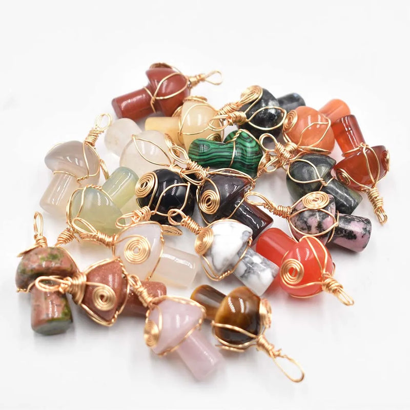 Natural Stone Quartz Crystal Leaf Mushroom Shape Pendants 20pcs/lot
