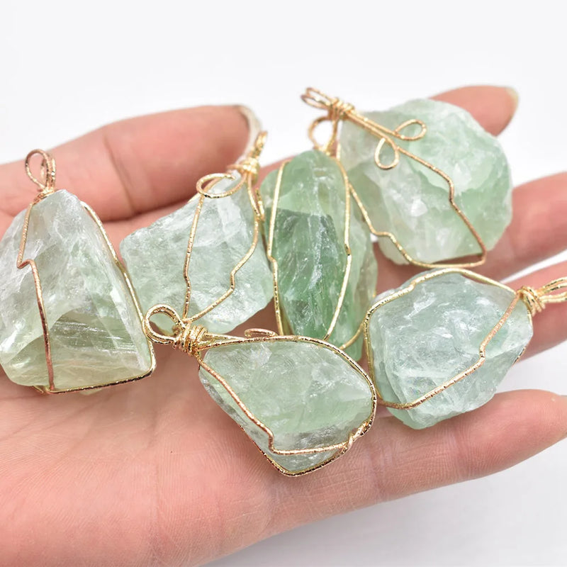 Green Fluorite Irregular Pendants for Jewelry Making