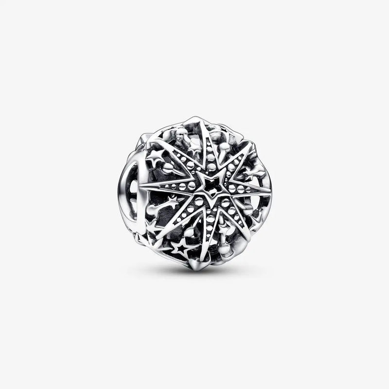 Celestial Snowflake Charm 925 Silver Beads Women Bracelet DIY Jewelry