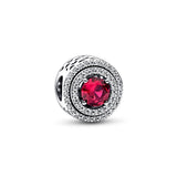 Red Sparkling Levelled Round Charm 925 Sterling Silver Beads for Women Bracelet