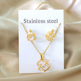 Water Drop Pendant Necklace and Earrings Set CZ Stainless Steel Jewelry