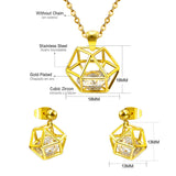Water Drop Pendant Necklace and Earrings Set CZ Stainless Steel Jewelry
