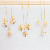 Water Drop Pendant Necklace and Earrings Set CZ Stainless Steel Jewelry