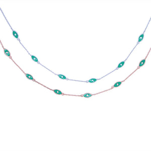 925 Silver Ocean Sea Eye Charm Pendant Necklace Enamel Women Choker