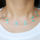 925 Silver Ocean Sea Eye Charm Pendant Necklace Enamel Women Choker