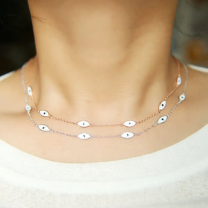 925 Silver Ocean Sea Eye Charm Pendant Necklace Enamel Women Choker