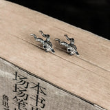 Antique Sterling Silver Sheep Head Stud Earring Gothic Punk Jewelry