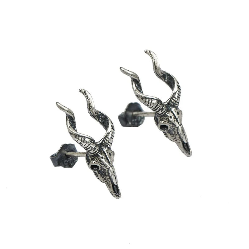 Antique Sterling Silver Sheep Head Stud Earring Gothic Punk Jewelry