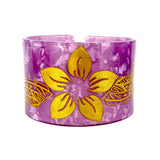 Acrylic Tortoise Shell Cuff Bracelet Bangle with Flower Carvings