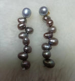 Real Gray Pearl S925 Silver Dangle Earrings