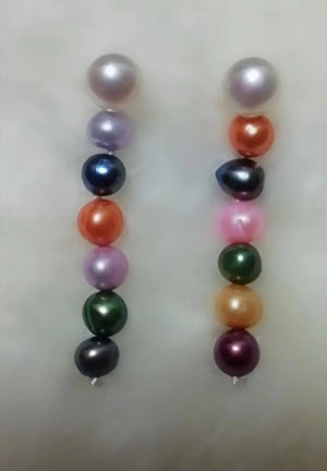 Multicolor Pearl S925 Silver Stud Dangle Earrings
