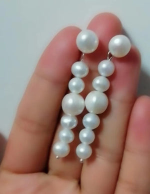 Sterling Silver Pearl Dangle Earrings, Wedding Party Gift