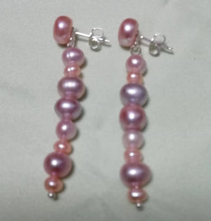 Pink Lavender Pearl S925 Stud Dangle Earrings