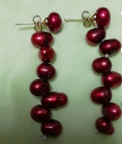 Purple Red Pearl S925 Silver Stud Long Dangle Earrings