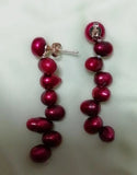 Purple Red Pearl S925 Silver Stud Long Dangle Earrings