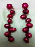 Purple Red Pearl S925 Silver Stud Long Dangle Earrings