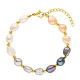 Stainless Steel Bracelet Natural Pearl Pink Gray High Woman