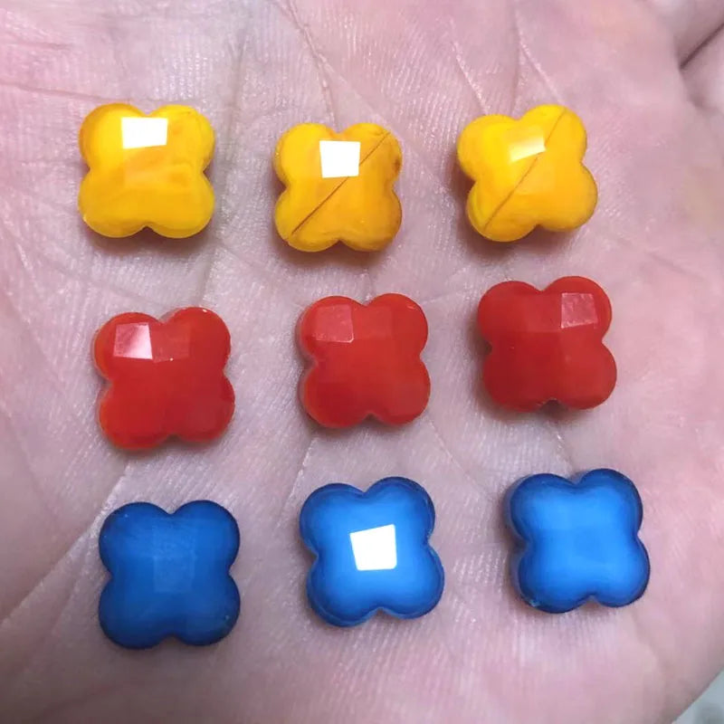 4 Leaves Flower 12mm 30pcs Glass Crystal Bead Cross Pendant Beads for Jewelry