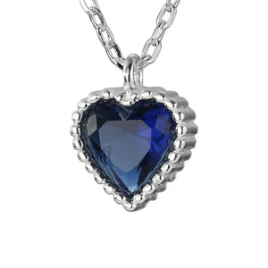 Sterling Silver Necklace Heart Pendant Blue/White/Pink Zircon Women Choker