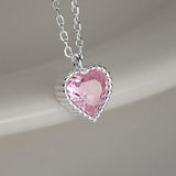 Sterling Silver Necklace Heart Pendant Blue/White/Pink Zircon Women Choker