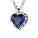 Sterling Silver Necklace Heart Pendant Blue/White/Pink Zircon Women Choker