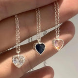 Sterling Silver Necklace Heart Pendant Blue/White/Pink Zircon Women Choker