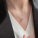 Sterling Silver Necklace Heart Pendant Blue/White/Pink Zircon Women Choker