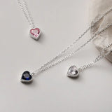 Sterling Silver Necklace Heart Pendant Blue/White/Pink Zircon Women Choker