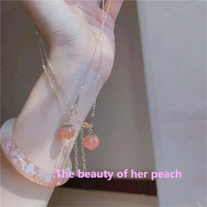 Natural Crystal Stone Peach Pendant Red Agate Necklace