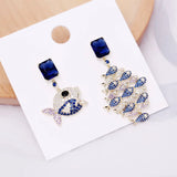 Fish Earrings 925 Silver Asymmetrical Drops Cockta Jewelry