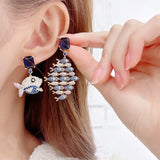 Fish Earrings 925 Silver Asymmetrical Drops Cockta Jewelry