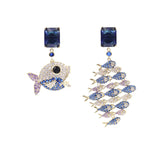 Fish Earrings 925 Silver Asymmetrical Drops Cockta Jewelry
