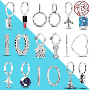 925 Silver Travel Asymmetry Hoop Earrings Gift