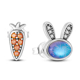925 Silver Rabbit Carrot Star Moon Circle Hoop Earrings For Women