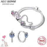 925 Sterling Silver Women's Snake Chain Bangle Charm Bracelet