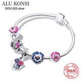 925 Sterling Silver Women's Snake Chain Bangle Charm Bracelet