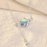 Sterling Silver Moonstone Planet Necklace Tassel Collarbone Chain