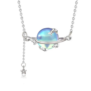 Sterling Silver Moonstone Planet Necklace Tassel Collarbone Chain