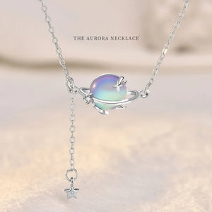 Sterling Silver Moonstone Planet Necklace Tassel Collarbone Chain