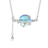 Sterling Silver Moonstone Planet Necklace Tassel Collarbone Chain