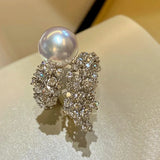 925 Silver Pearl Diamond Ring Wedding Band Promise Jewelry