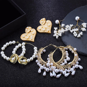 Pearl Hoop Earrings Big Circle Heart Wedding Bridal Jewelry Bijoux