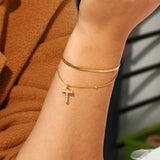 Personalized Pearl Zircon Stone Letter Charm Herringbone Chain Bracelet