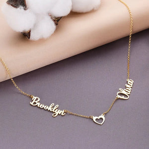 Personalized Two Name Necklace Stainless Steel Pendant Heart Dainty Mother Gift