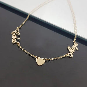 Personalized Two Name Necklace Stainless Steel Pendant Heart Dainty Mother Gift