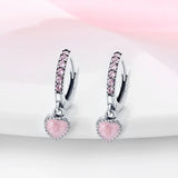 925 Silver Pink Heart Pave Zircon Earrings for Women