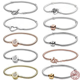 925 Silver Heart Buckle Snake Bone Bracelet for Women