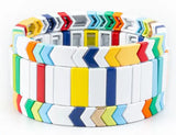 Rainbow Bracelet Women Enamel Tile Alloy Beaded Stackable Elasticity Bangles