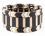 Rainbow Bracelet Enamel Tile Alloy Beaded Stackable Elasticity Bangles