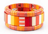 Rainbow Bracelet Enamel Tile Alloy Beaded Stackable Elasticity Bangles